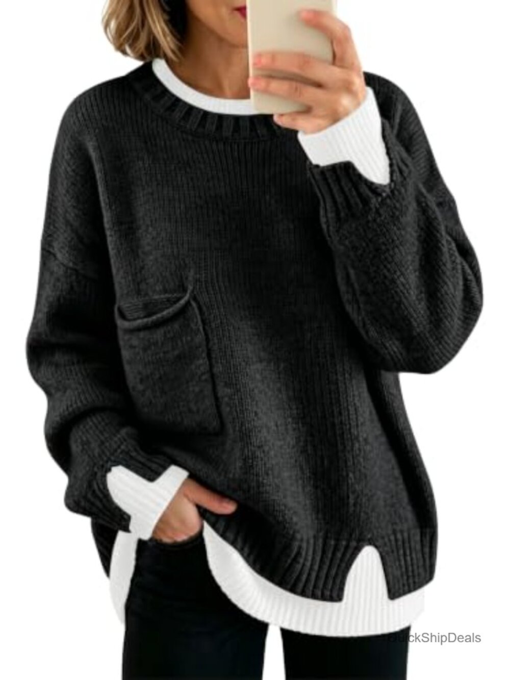Wool Blend Oversized Chunky Ribbed Knit Pullover Sweater Crew Neck